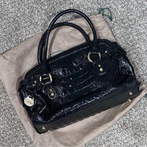 Brahmin Black Leather Crocodile Satchel